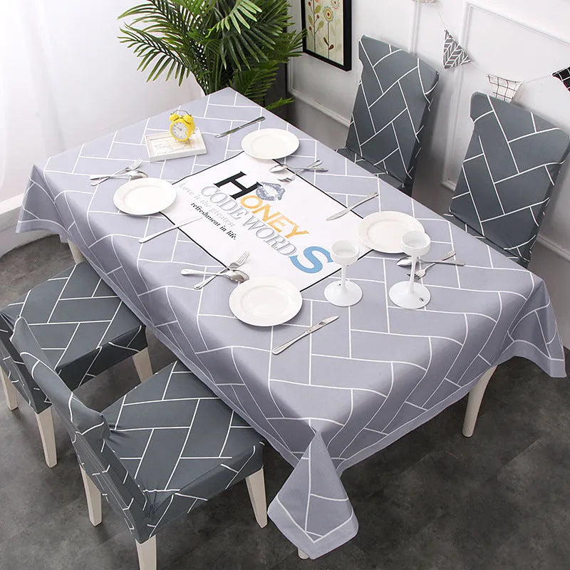 European style rectangular polyester tablecloth with Nordic antlers pattern on a wooden dining table