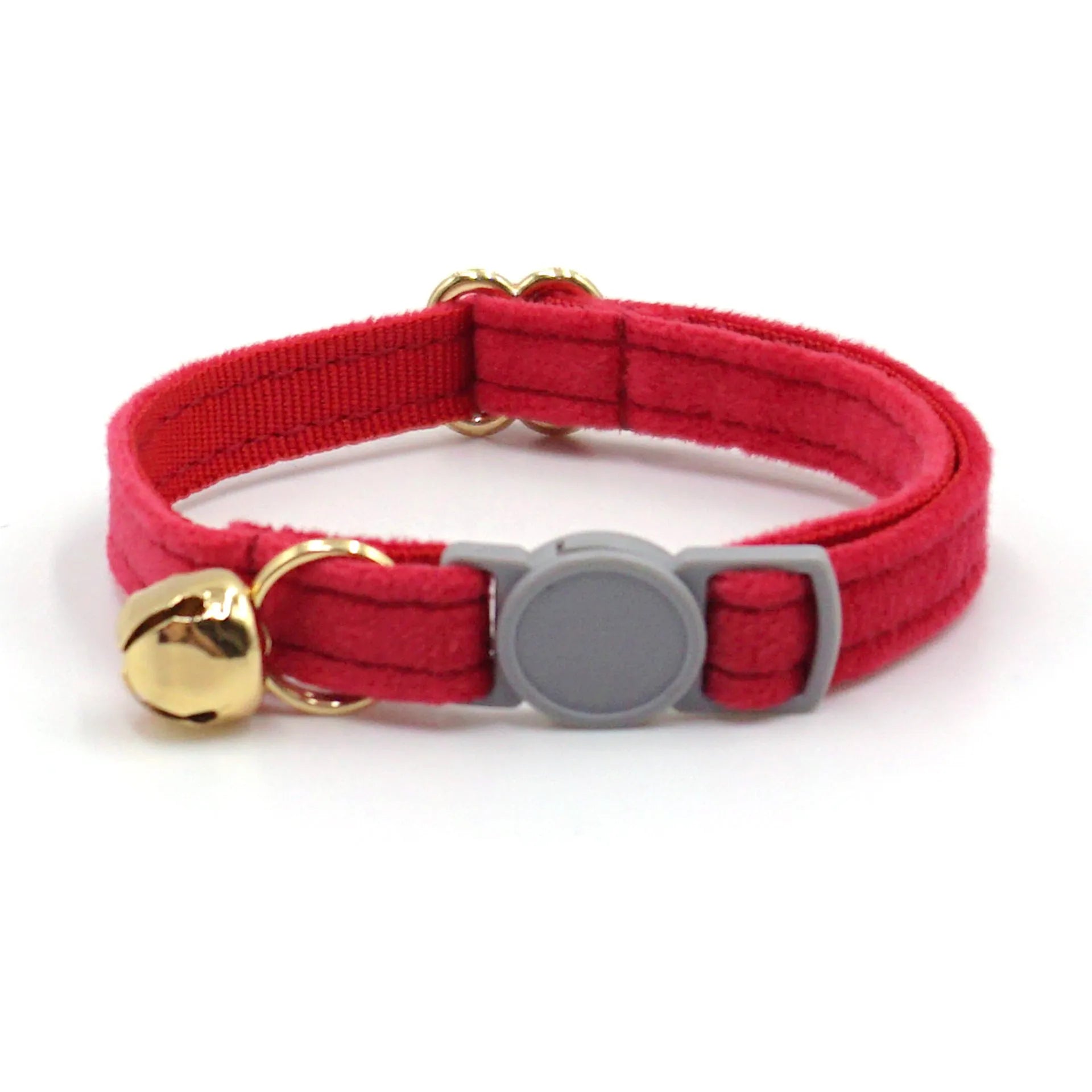 Cat collar with safety buckle and bell, available in corduroy or velvet, in multiple colours for small cats.