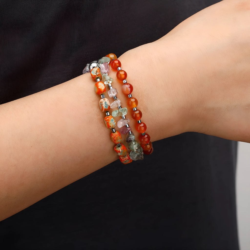 Hand-woven round agate beads bracelet in 3791 colour with geometric design and texture elements