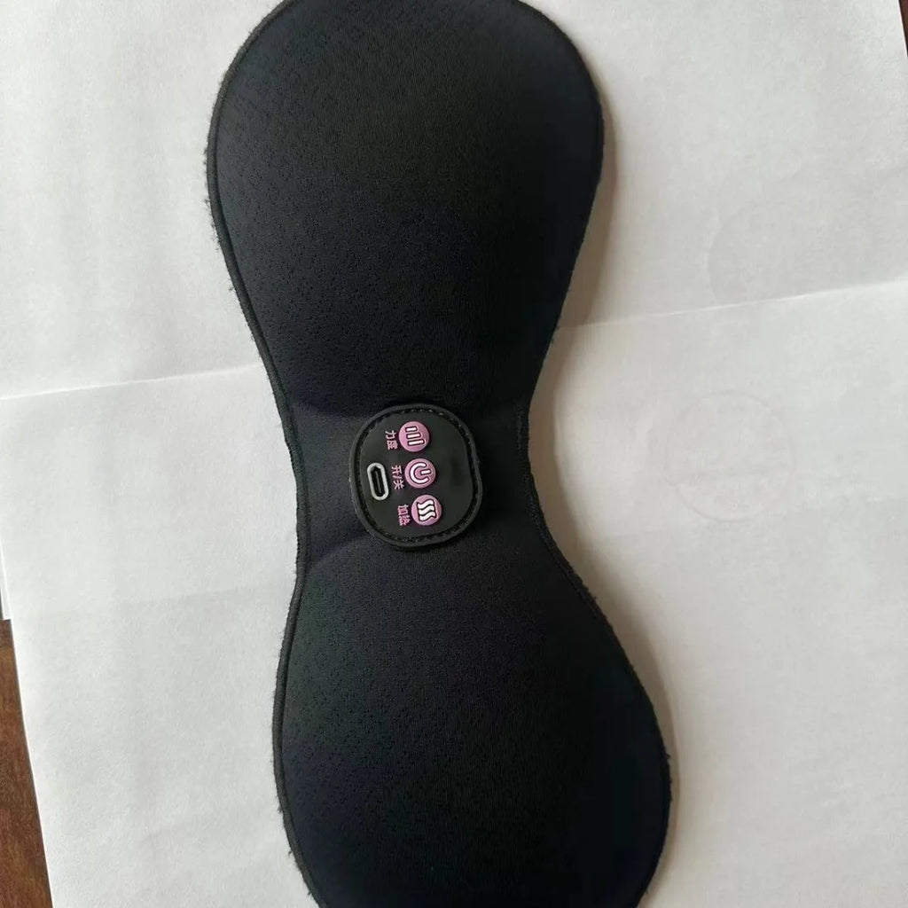 Black electric massage bra inner cushion with three-key control panel and chest stickers