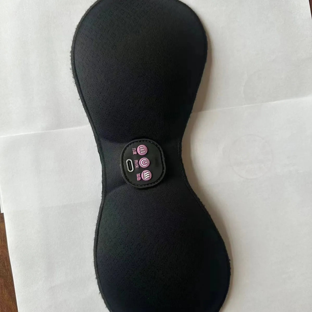 Black electric massage bra inner cushion with three-key control panel and chest stickers
