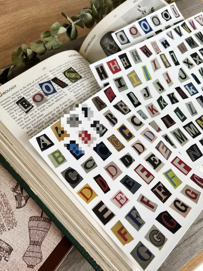 Cute English letters and numbers symbol label sticker set with multiple alphabet collections and weekly words