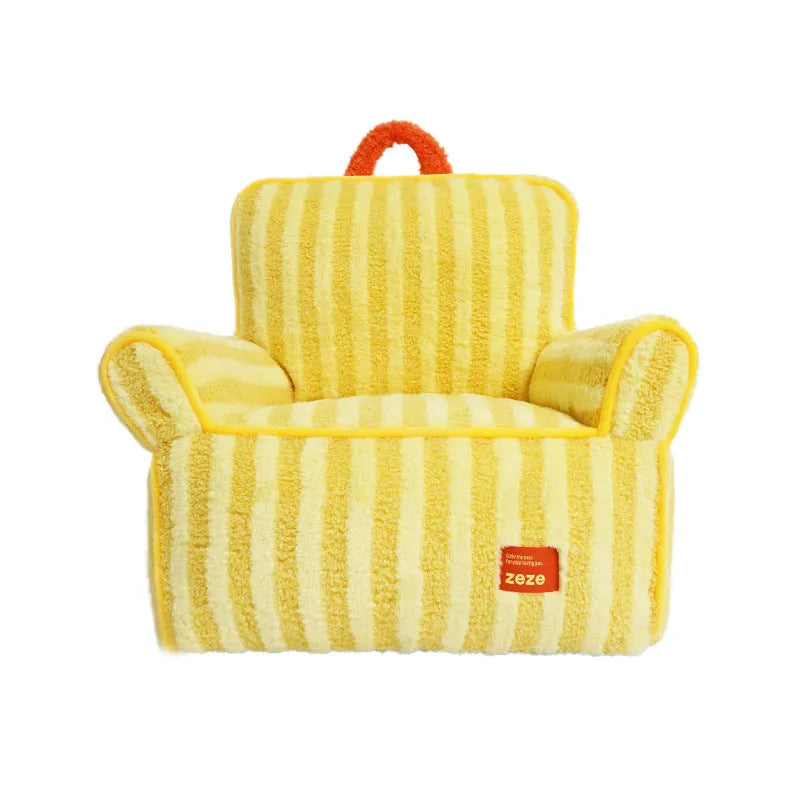 Striped orange soft velvet pet bed with a removable washable cover for dogs.
