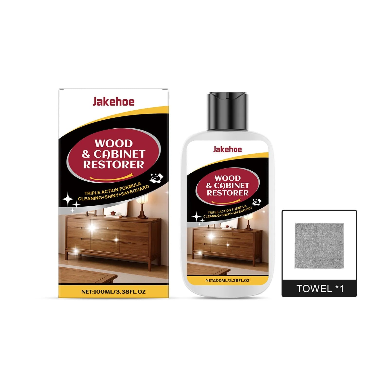 Wooden furniture scratch care set with 100ml bottle and microfibre application cloth