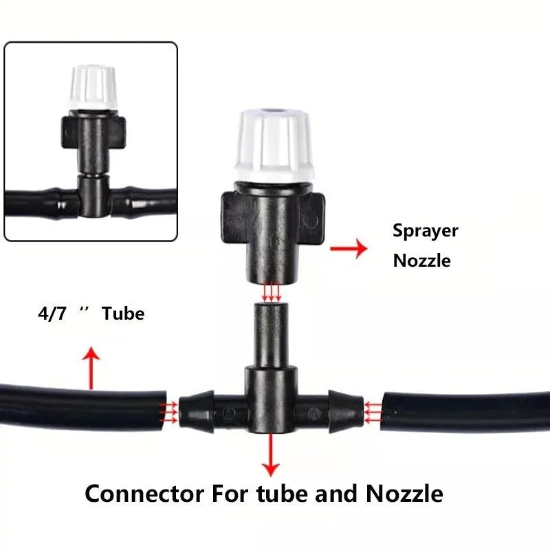 10 metre long garden misting hose with 10 spray nozzles for irrigation and cooling
