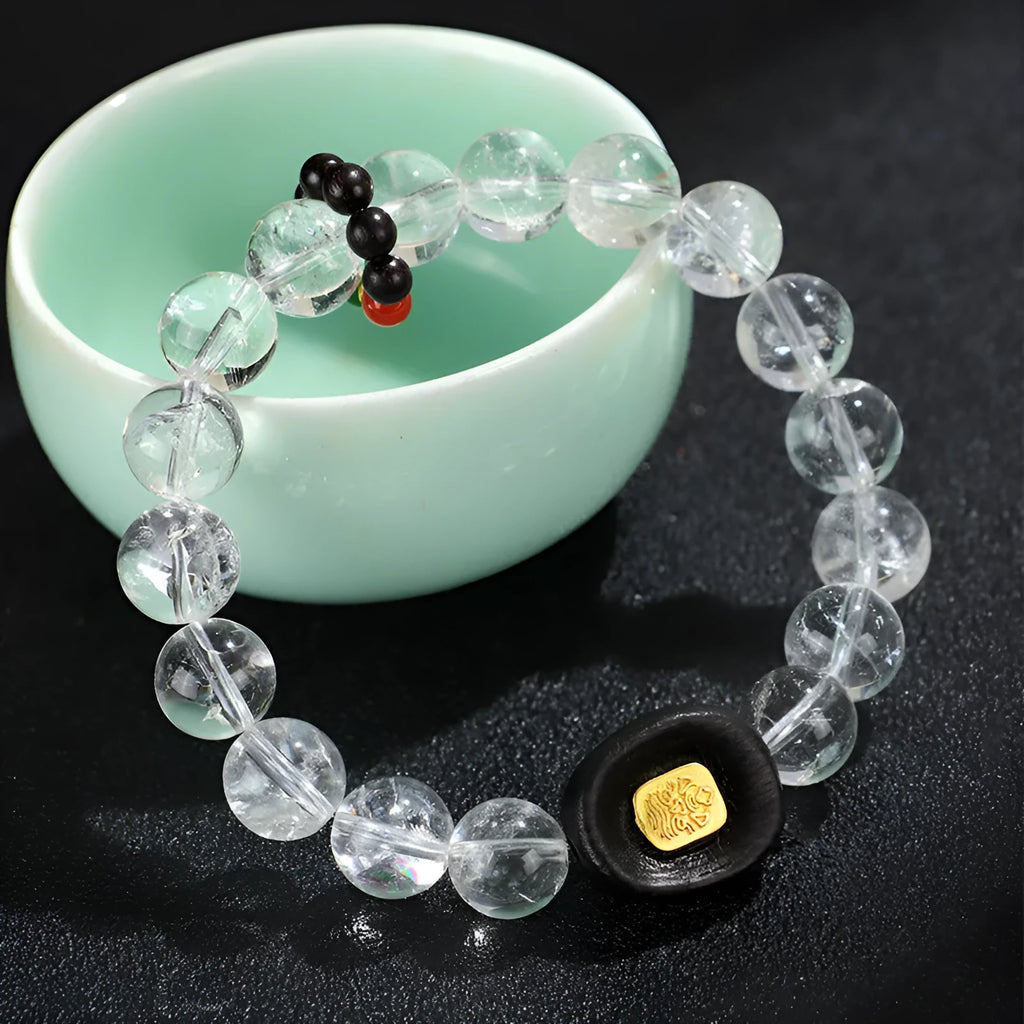 Natural white crystal ebony five-warp bracelet with manual craftsmanship