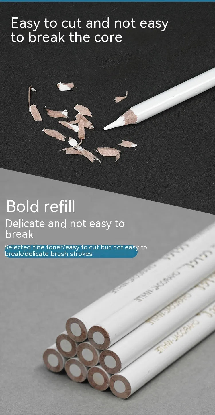 Wooden highlighting pen sketching white powder lead brush with white charcoal pencils in multi-pack box