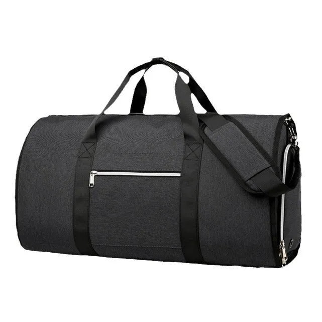 Grey Oxford cloth sports bag showing separate compartments for dry and wet storage items