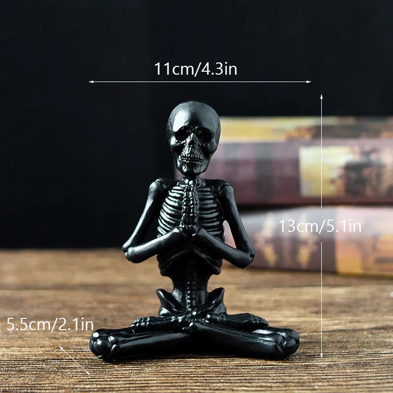 Detailed yoga skull skeleton model resin desktop ornament in black or white.
