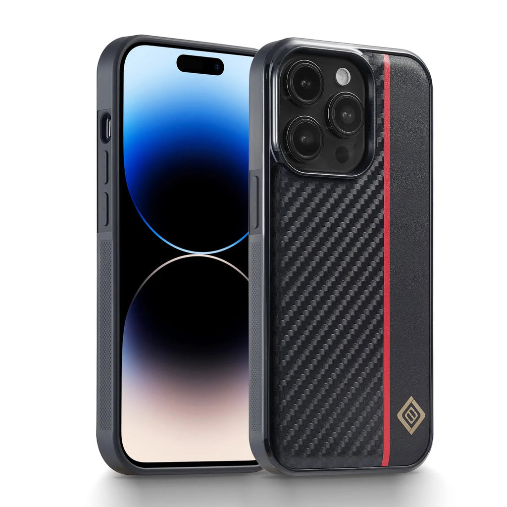 Simple carbon fiber phone shell black imitation leather with plaid pattern for iPhone