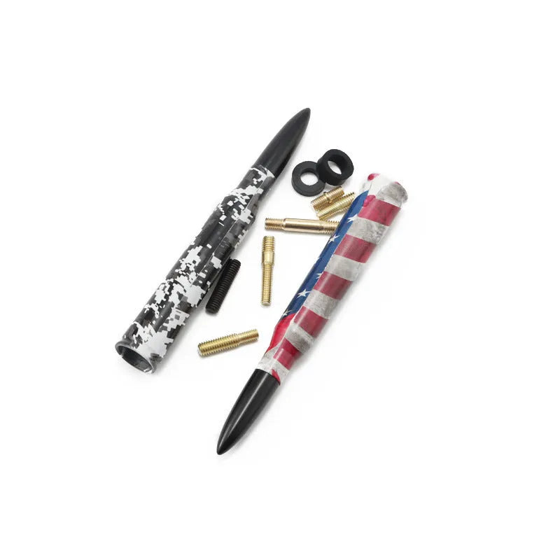 14cm bullet car antenna in camouflage green, colour black, and American flag designs for vehicle modification