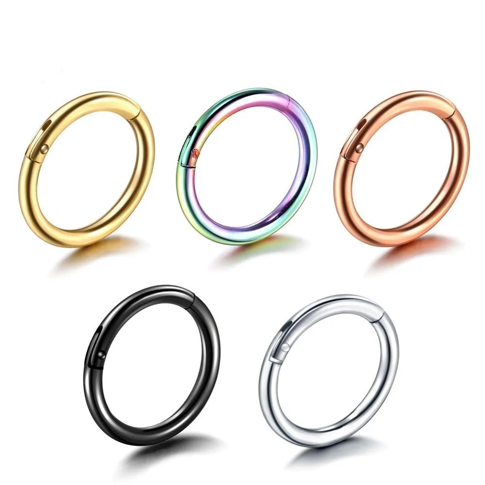 G23 titanium segment hinged clicker ring for septum nose piercing in rainbow colour finish