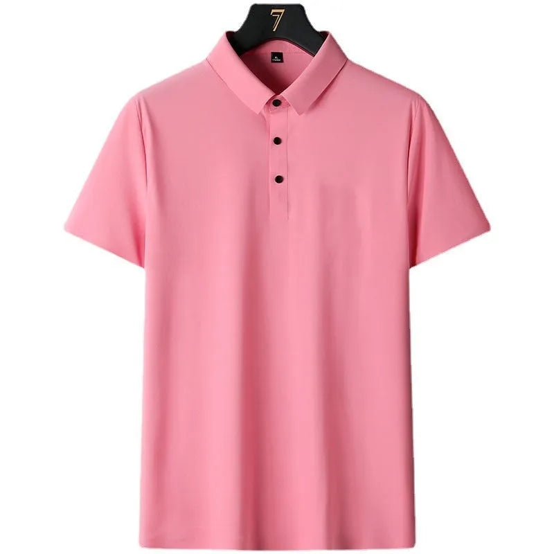 Men's solid colour non-ironing short sleeve casual shirt on a hanger