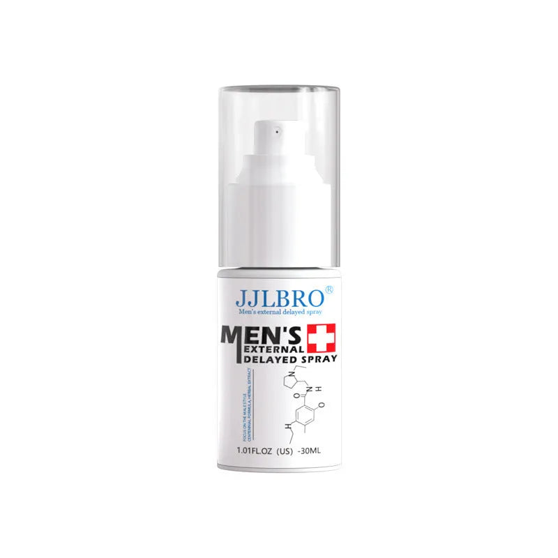 White bottle of JJLBRO 30ml plant extraction delay spray for couple intimacy