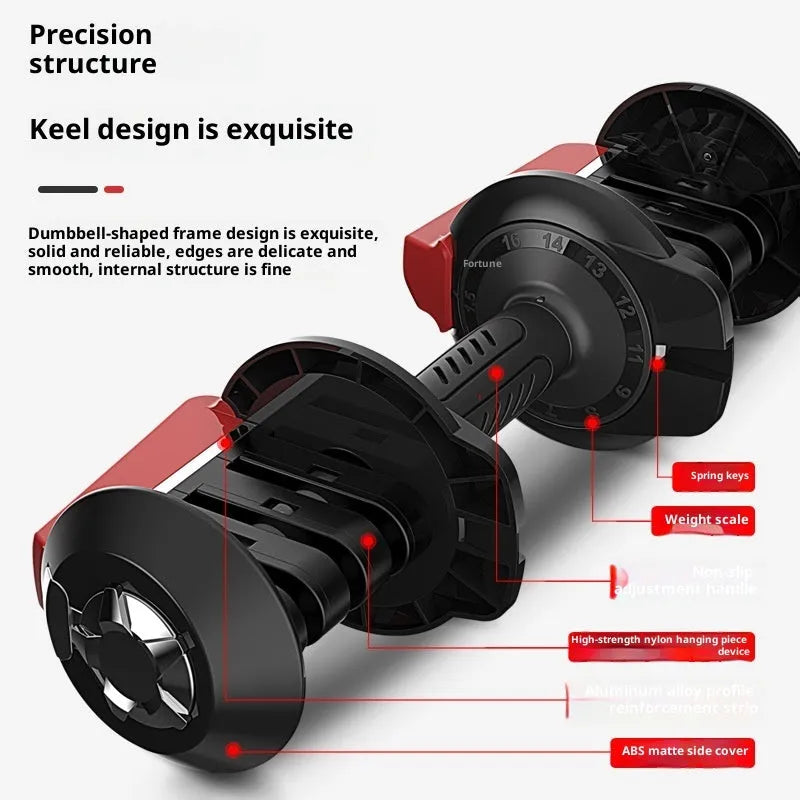 Intelligent automatic adjustable dumbbell with silicone steel sheet and nylon ABS construction in black