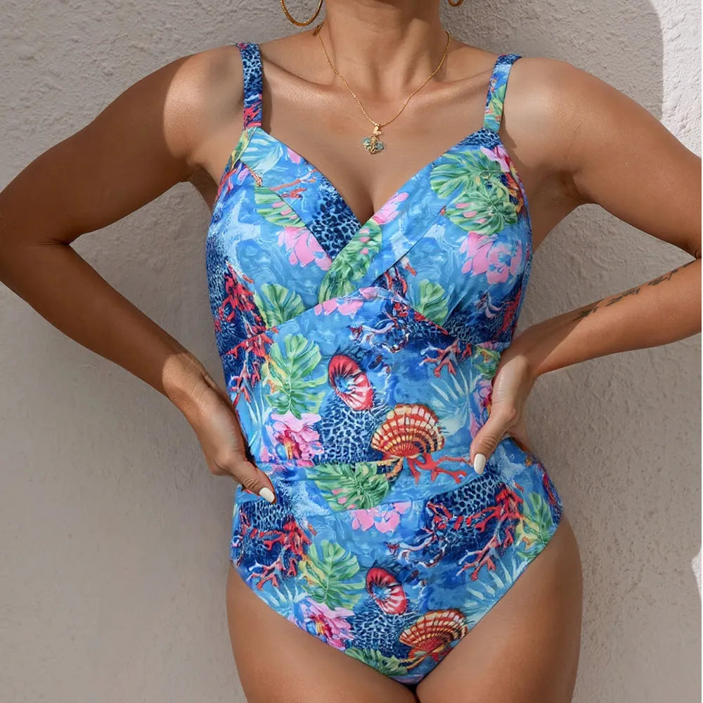 Tight gather slim conservative one-piece swimsuit in polyester spandex backless sleeveless design