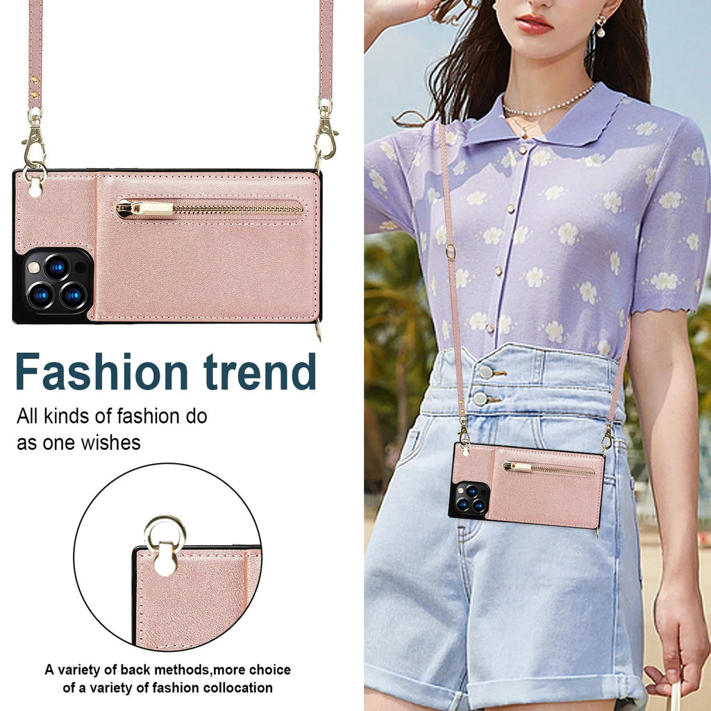Leather messenger phone case in TPU and leather, available in five solid colours, fits multiple iPhone and Samsung models