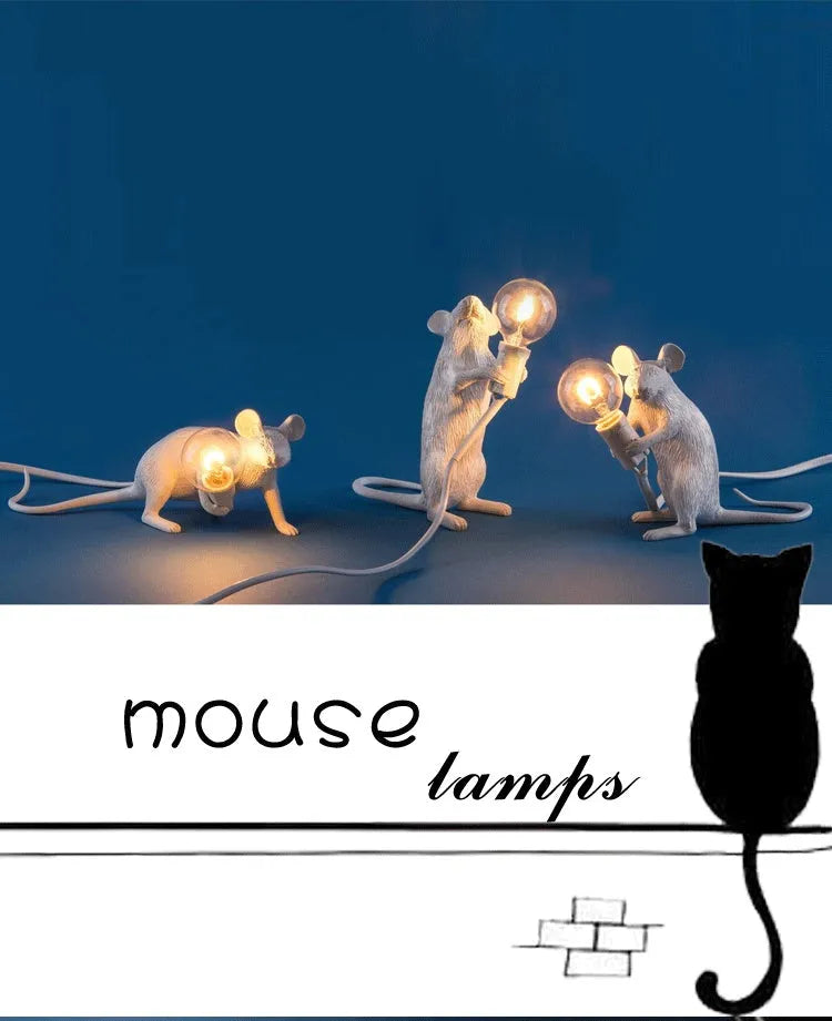 Nordic resin mouse table lamp in white or gold with 4W bulb, US 110V electric night light for home or garden