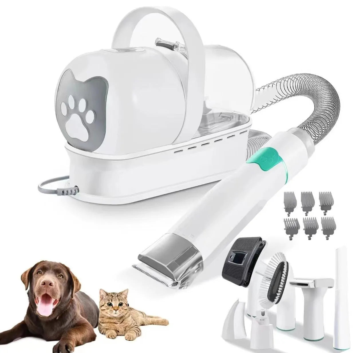 White ABS plastic 7-in-1 multifunctional dog grooming vacuum trimmer device