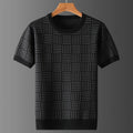 Plus size men's round neck knitwear sweater in brown, short sleeves, pullover style