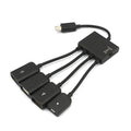 Black Micro USB OTG hub adapter with one-to-four ports and 0.25-metre cable