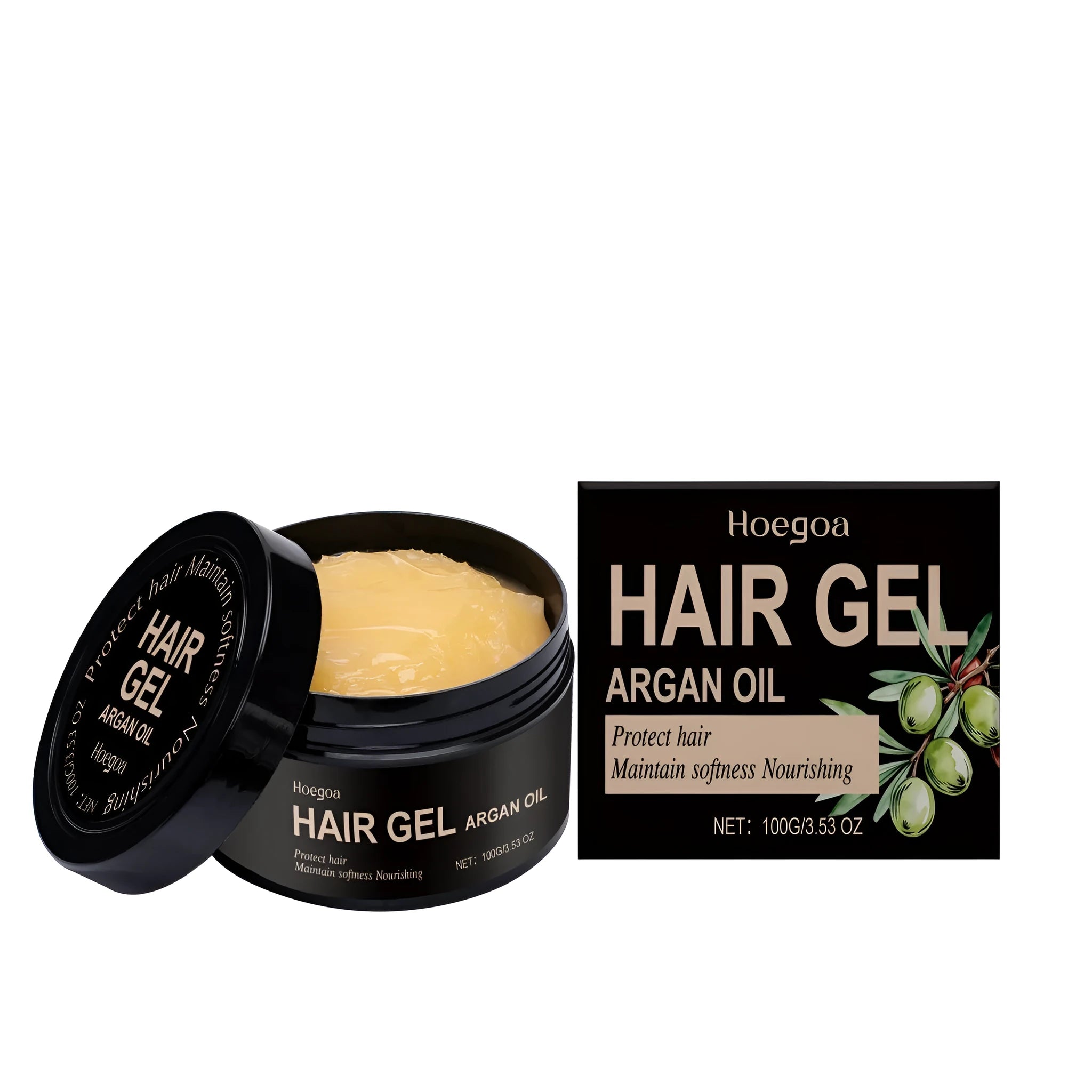 100ml bottle of Moroccan Nut Oil Setting Gel for hydrating hair styling and curl definition.