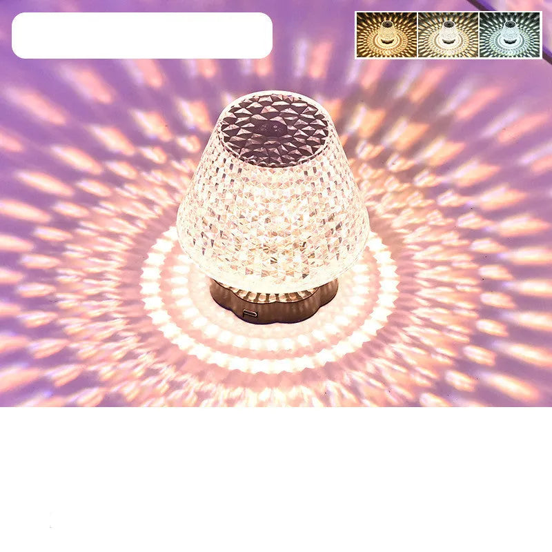 Diamond crystal table lamp with touch sensor base and USB charging