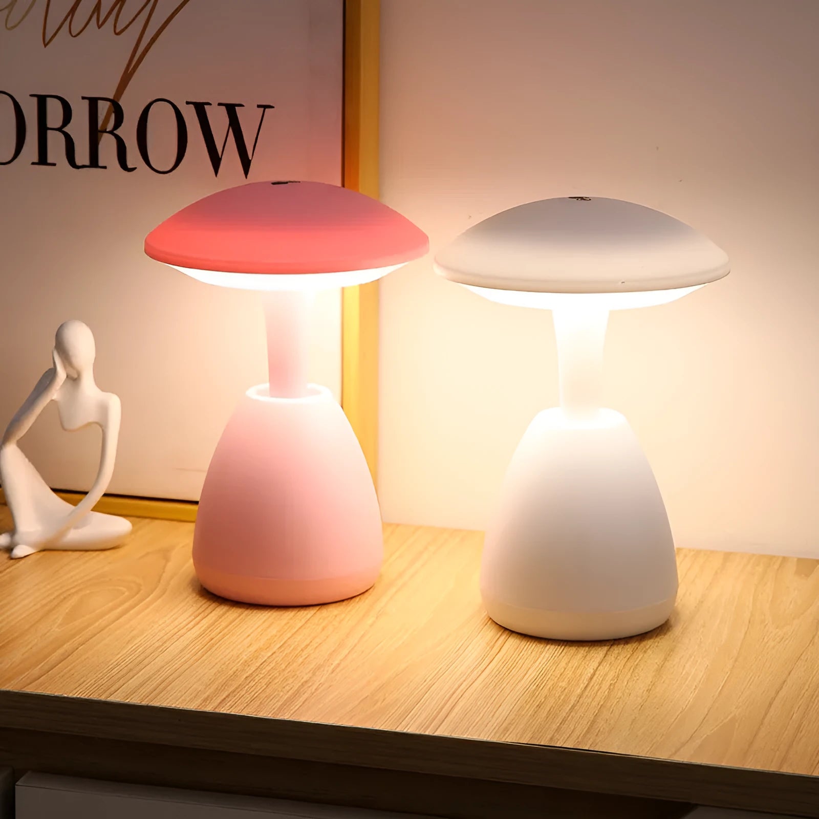 Small white bedside night lamp with ABS body, 5W LED, 10 by 21 cm, low voltage