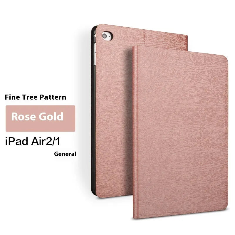 Sapphire blue imitation leather iPad cover with a built-in anti-fall bracket standing upright.