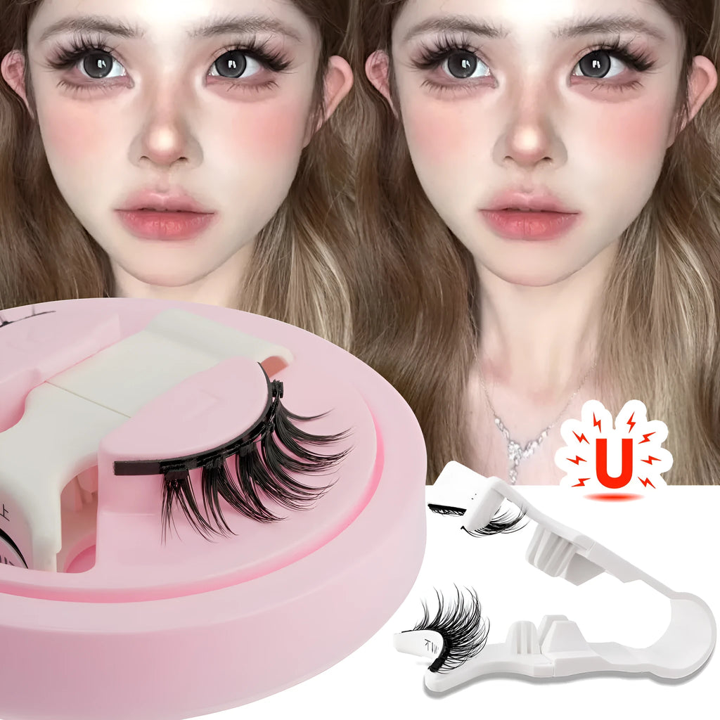 Set of five pairs of reusable, waterproof, glue-free false eyelashes on a clean background.
