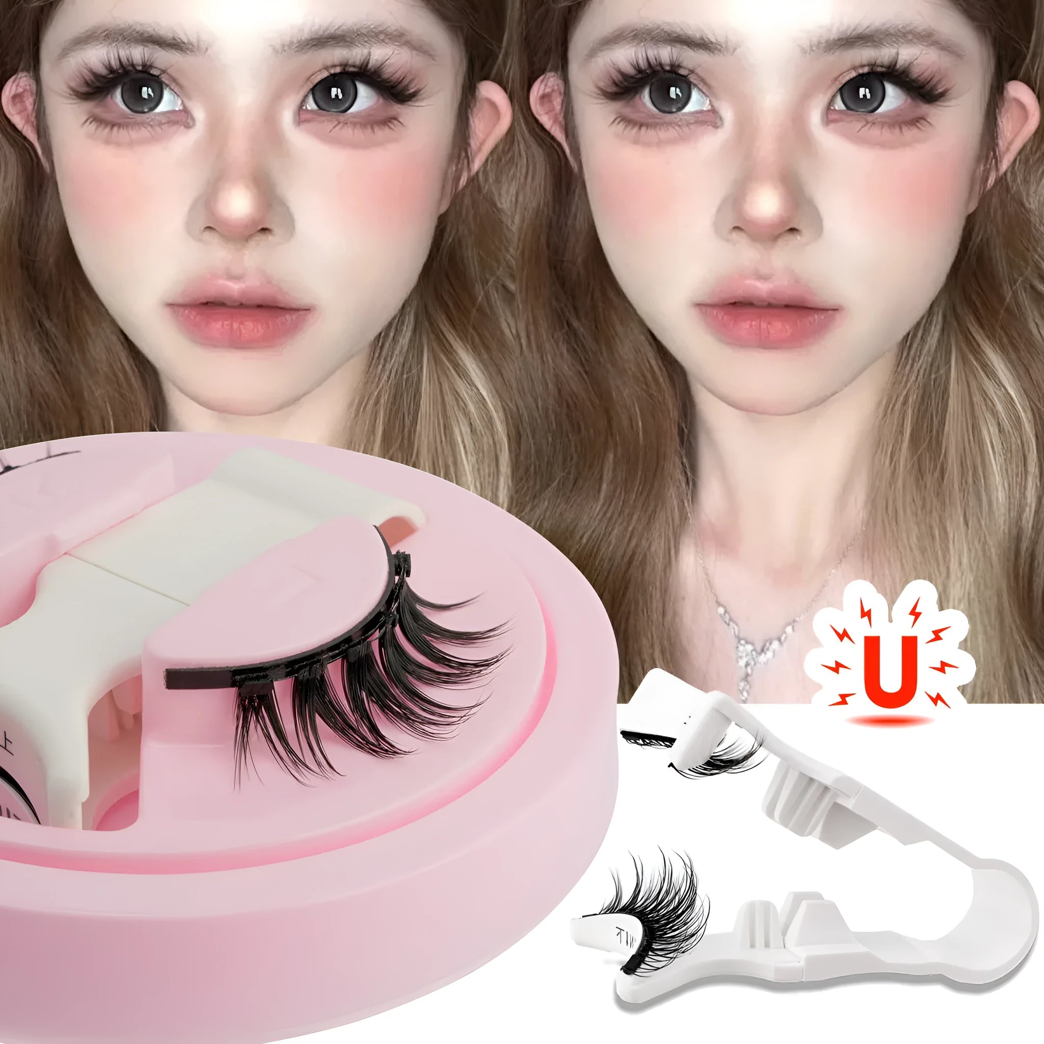 Set of five pairs of reusable, waterproof, glue-free false eyelashes on a clean background.