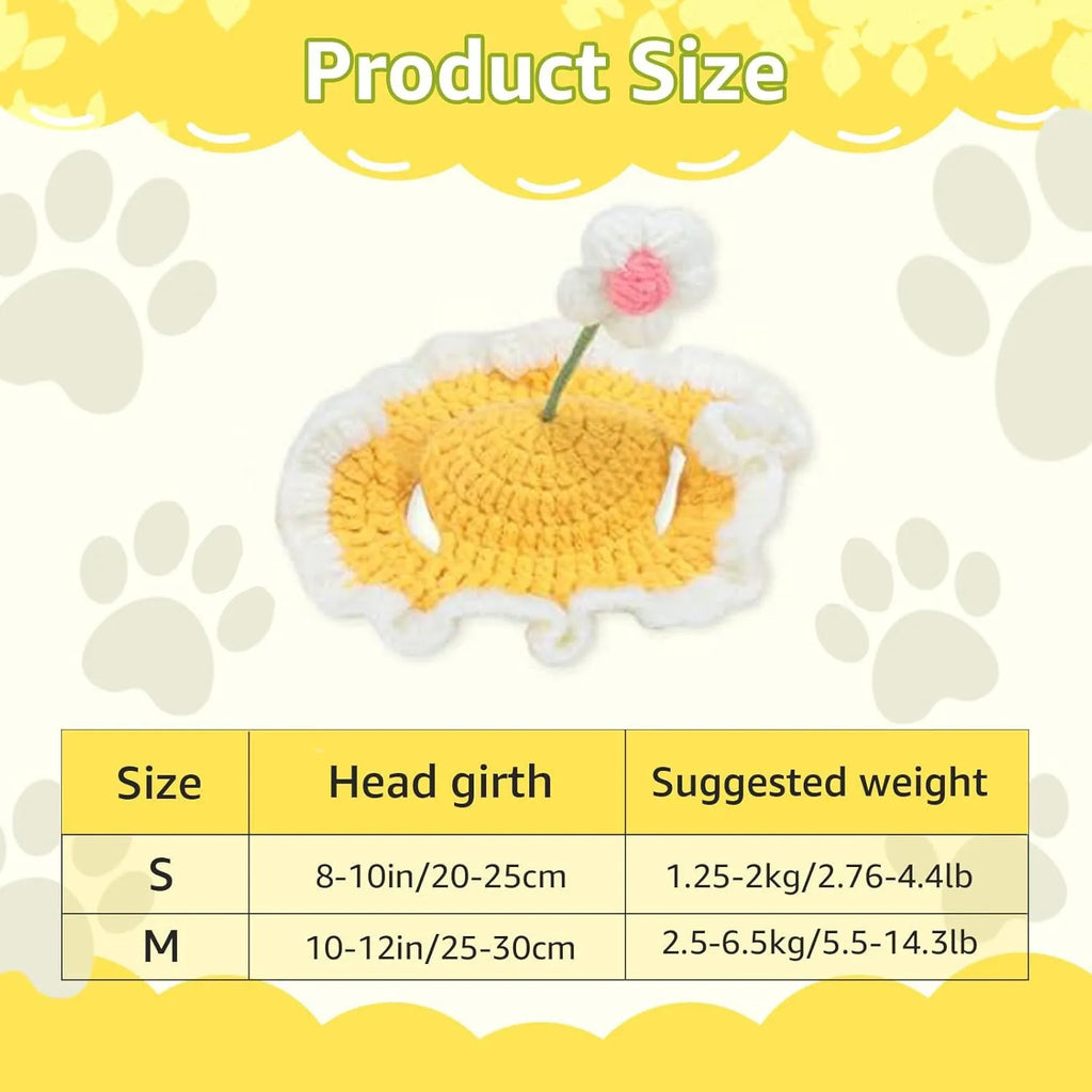 Knitted cat and dog hat in green pink yellow colours with cartoon design for pets
