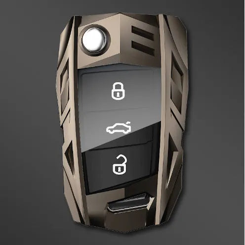 Metal mecha golf auto key shell protective cover in silver colour with buckle option