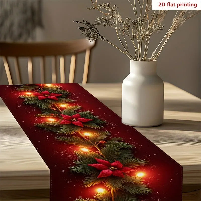 Christmas theme printed table runner with striped pattern, 33x183cm, made from polyester fibre in Nordic style