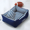 Navy stripes dog kennel mat with removable washable cloth cover and mini pillow