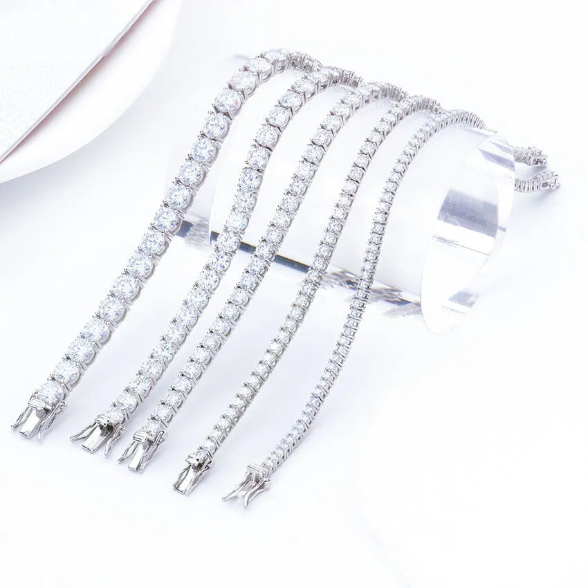 S925 silver moissanite full set bracelet with geometric square and hexagonal star design on a plain background