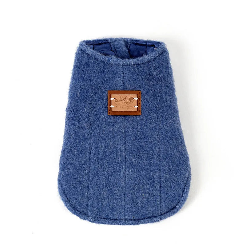 Korean cashmere vest style cotton dog clothes in blue, red, and yellow for autumn and winter wear