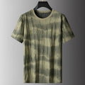 Men's grey plus size loose-fit nylon t-shirt on a hanger, showing short sleeves and round neck.