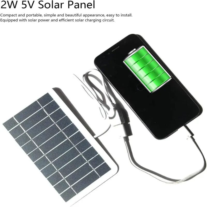2W 5V portable solar panel charger with USB cable for mobile devices