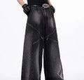 Black and grey wide leg pants with structure zipper and matching waistcoat set