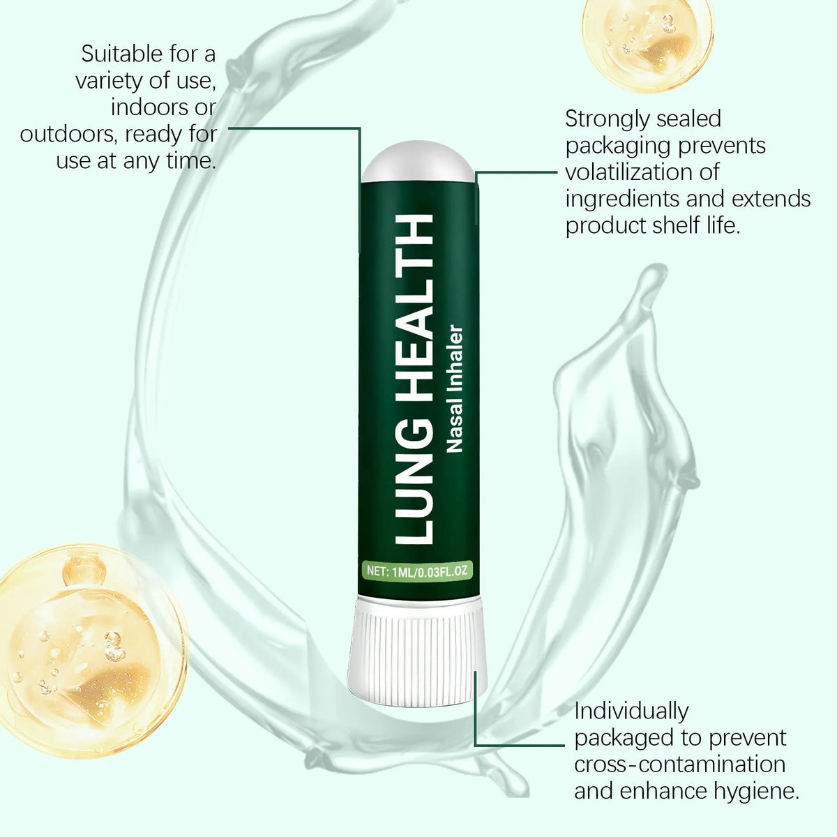 Lung health care inhaler with menthol and aloe leaves, 1ml capacity, single nursing inhaler