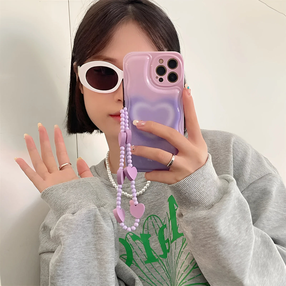 TPU Phone Case with Fog Overlapping Love Design for iPhone 13, 12, 11, X Series Models, Pink Purple Colour Options with Matching Bracelet Choice