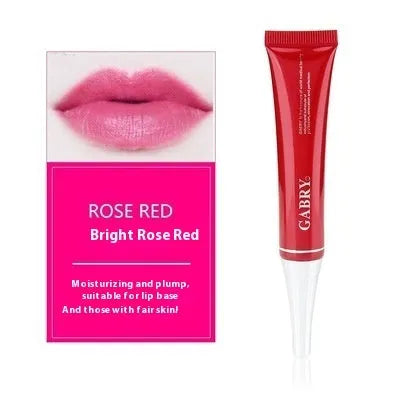Vermilion lip gloss tube showing five colour options: pink, orange red, bright rose red, rose red, and seashell