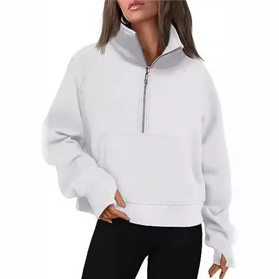 Women's loose lapel fleece-lined sweater in apricot colour with raglan sleeves