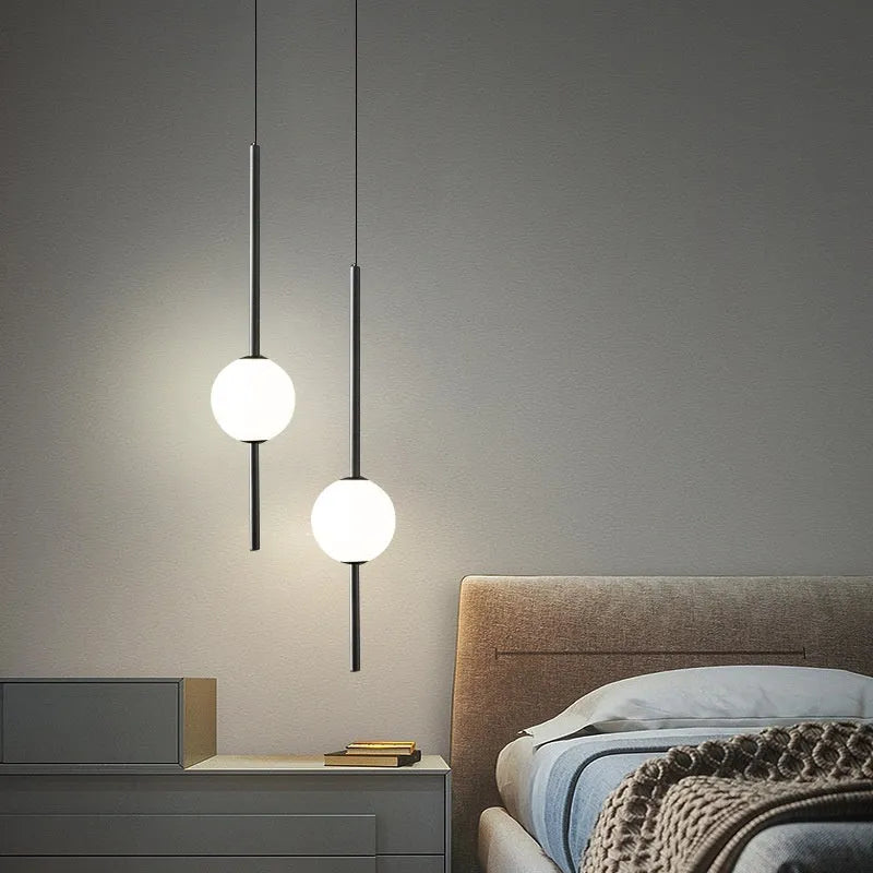 Nordic bedside chandelier with acrylic shade, gold finish, single head, adjustable light colours for bedroom