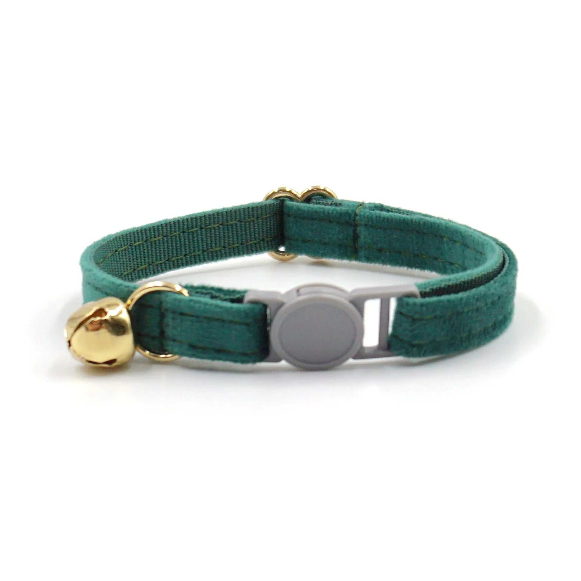 Cat collar with safety buckle and bell, available in corduroy or velvet, in multiple colours for small cats.