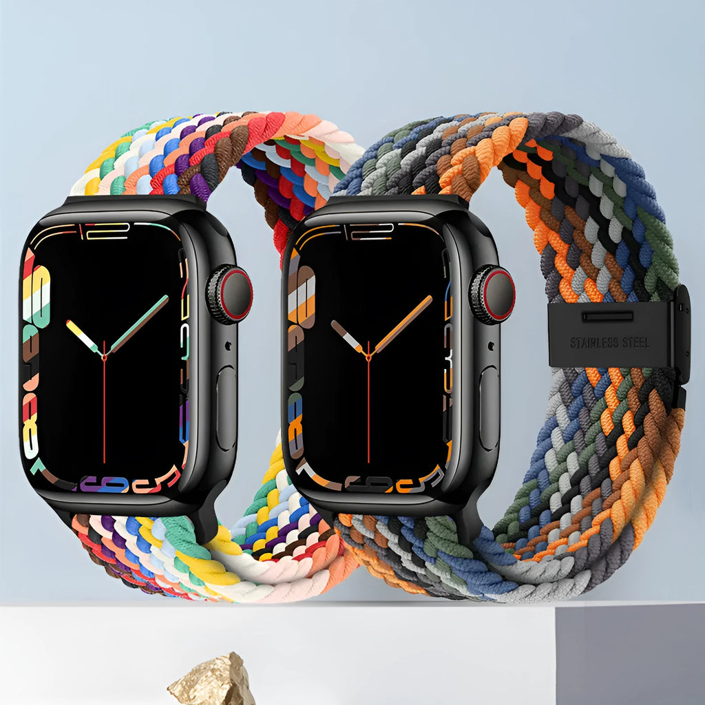 Nylon loop buckle woven watch strap for Apple Watch 45mm with protective case and condensation film
