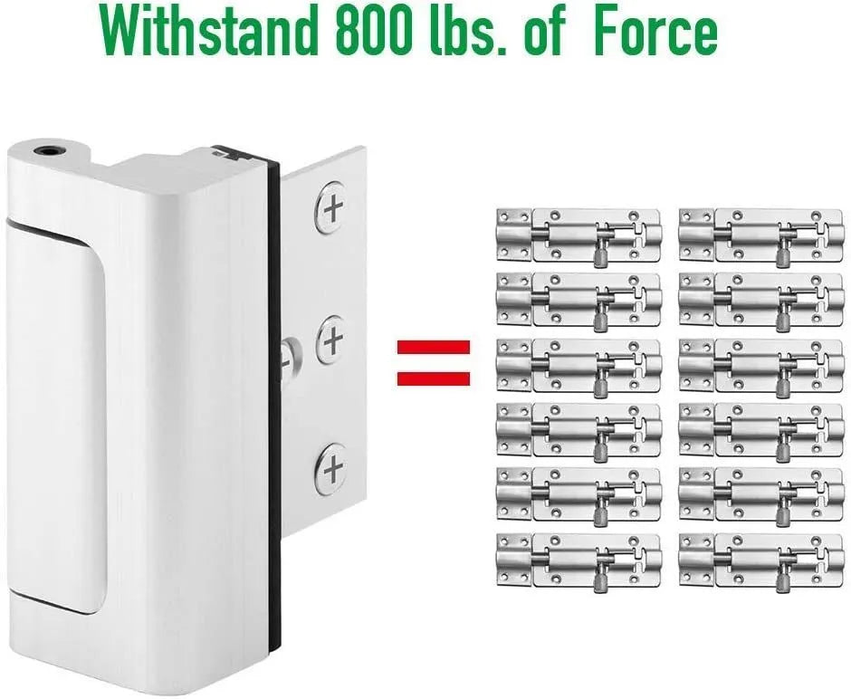 Silver aluminium alloy child safety door lock with 3-inch stop and hinge upgrade