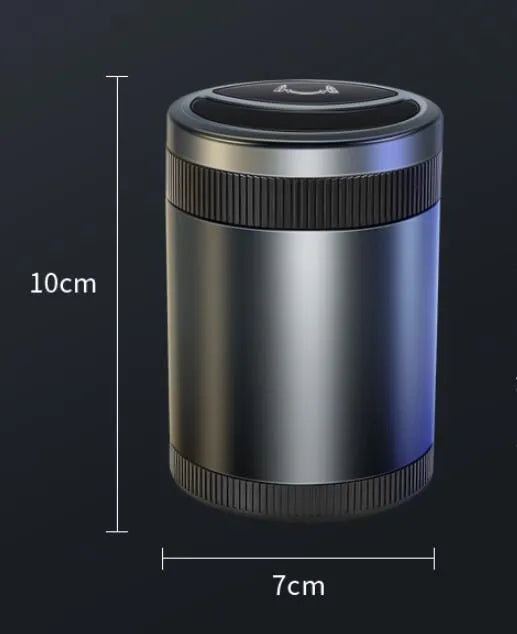 Automatic induction ashtray in black with USB cable, suitable for car, home, or office.