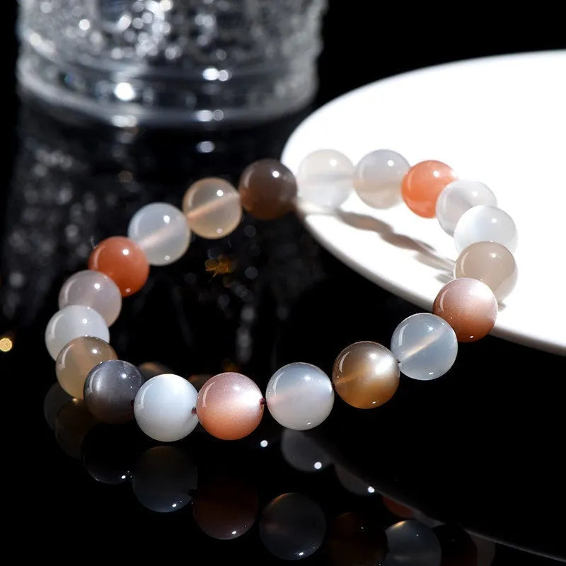 Natural colourful moonlight moonstone bracelet with 8mm beads on a single strand.